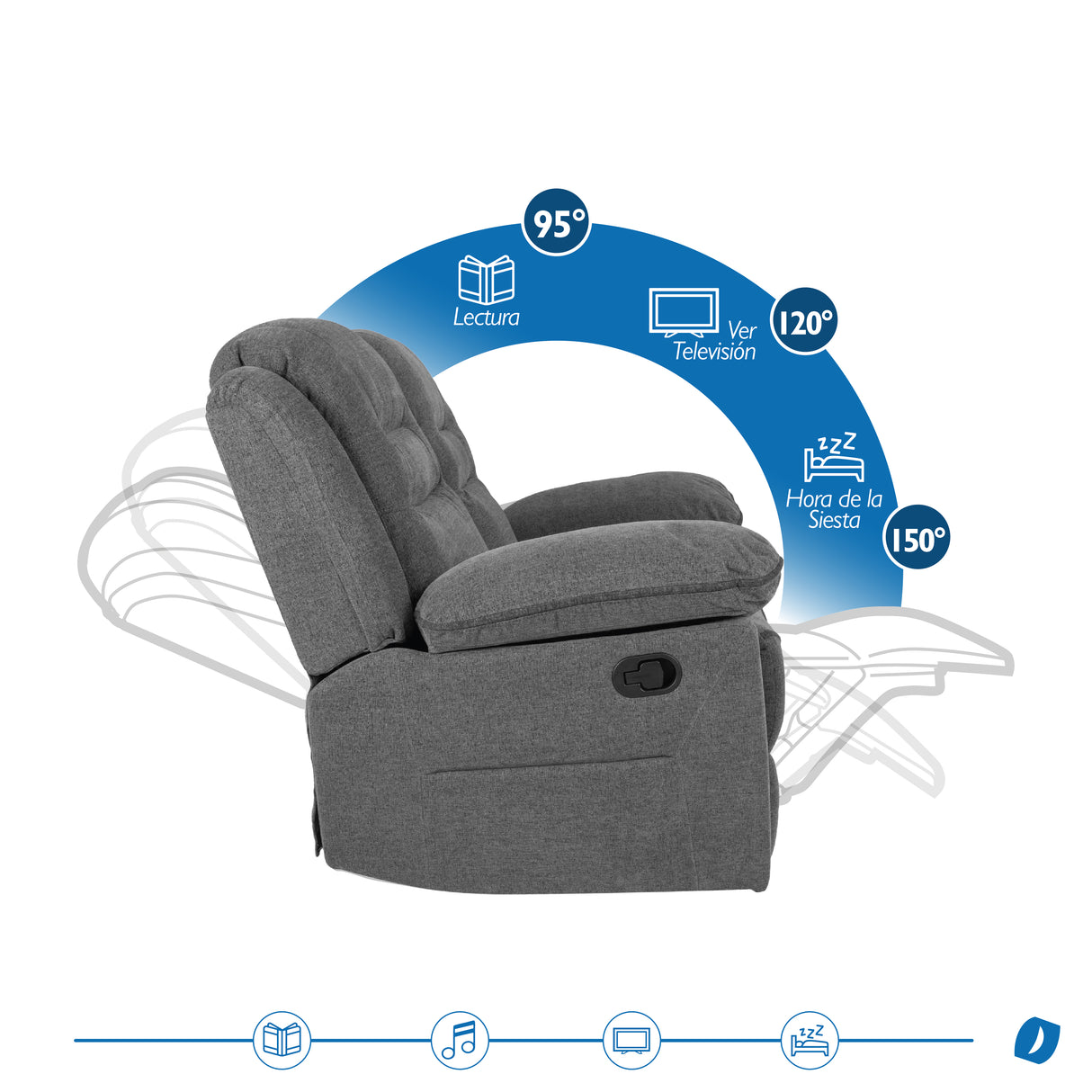 Sofá Reclino Macario 2 Puestos | Gris