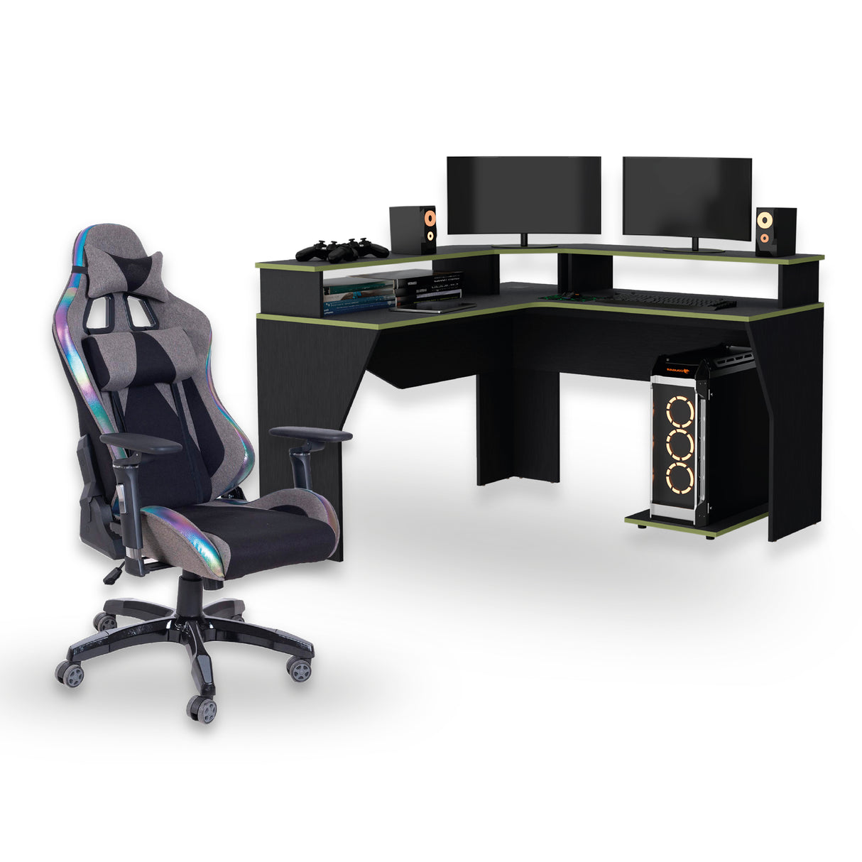 COMBO Escritorio Gamer Guma, wengue + Silla gaming Madazi