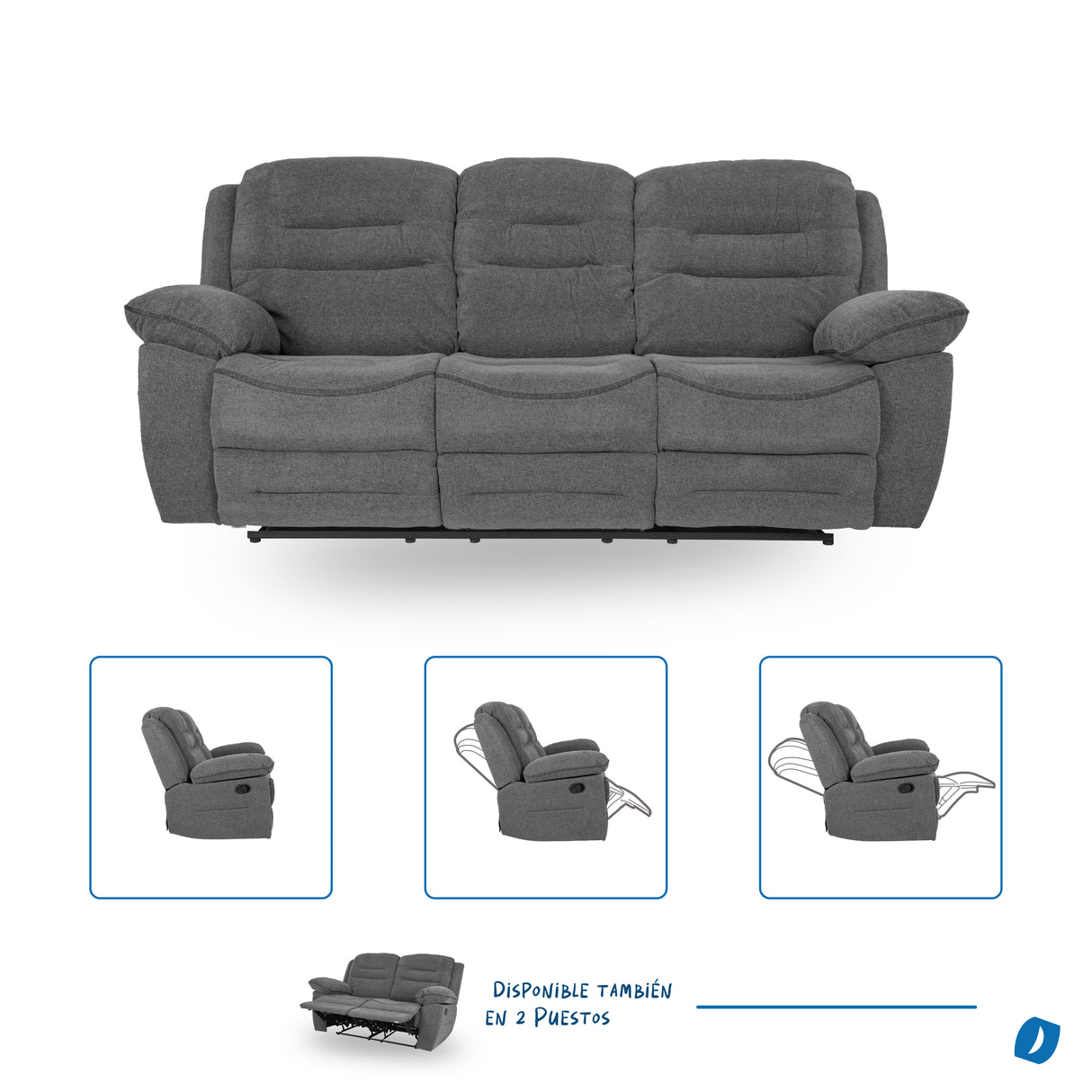 Sofá Reclino Macario 3 Puestos | Gris