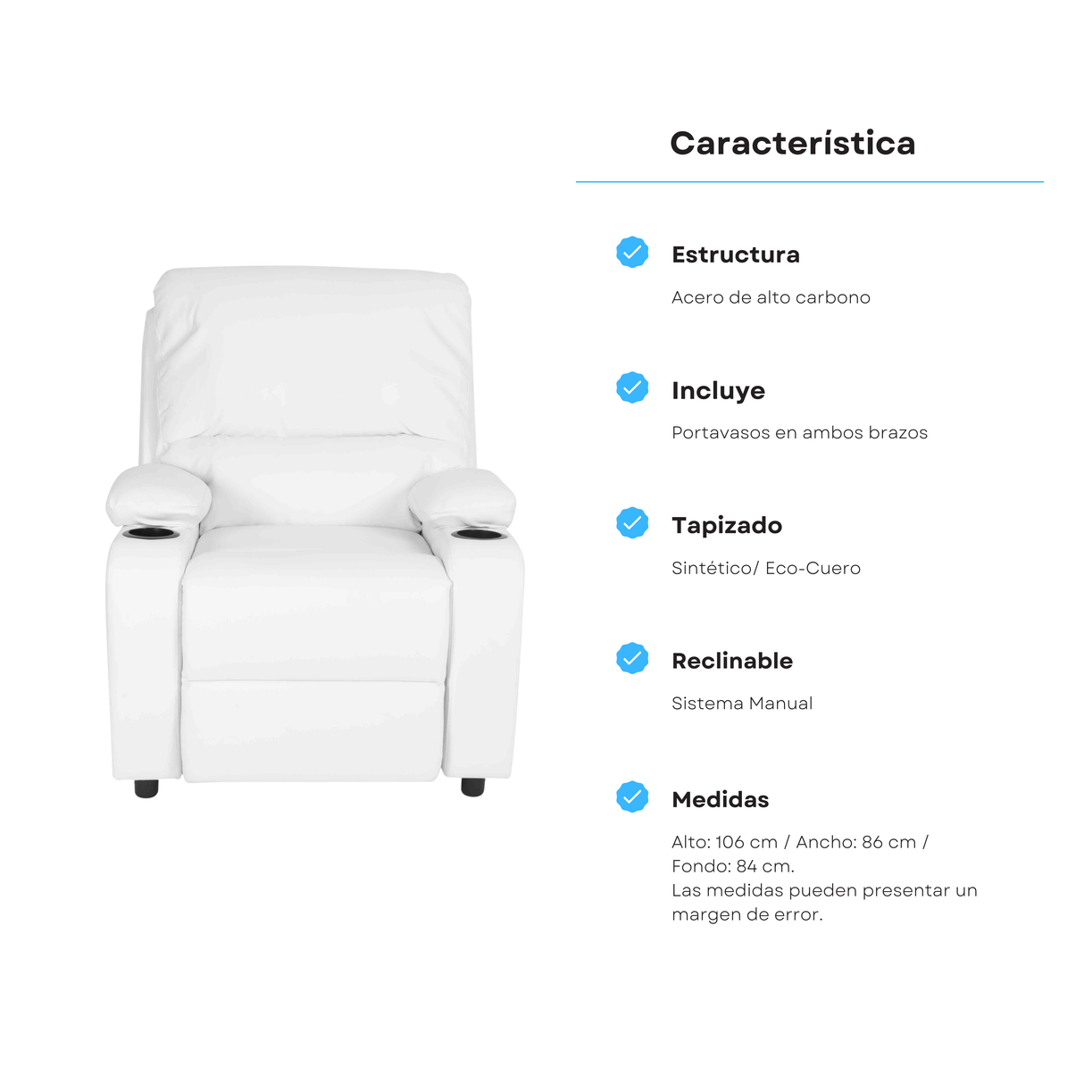 Sofá Reclino Waheeb 1P Blanco