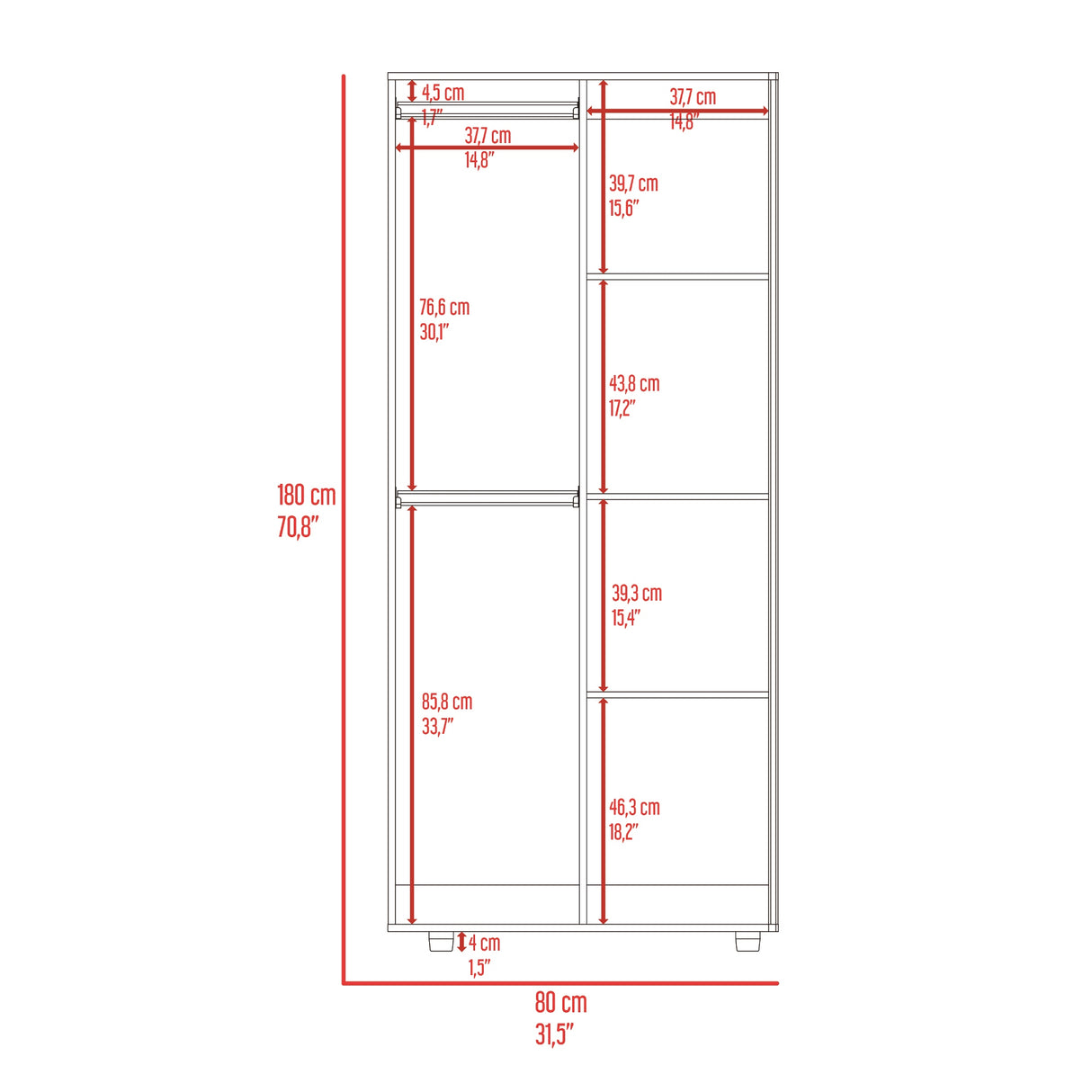 Closet Tera 180X80X48, Fresno Wengue