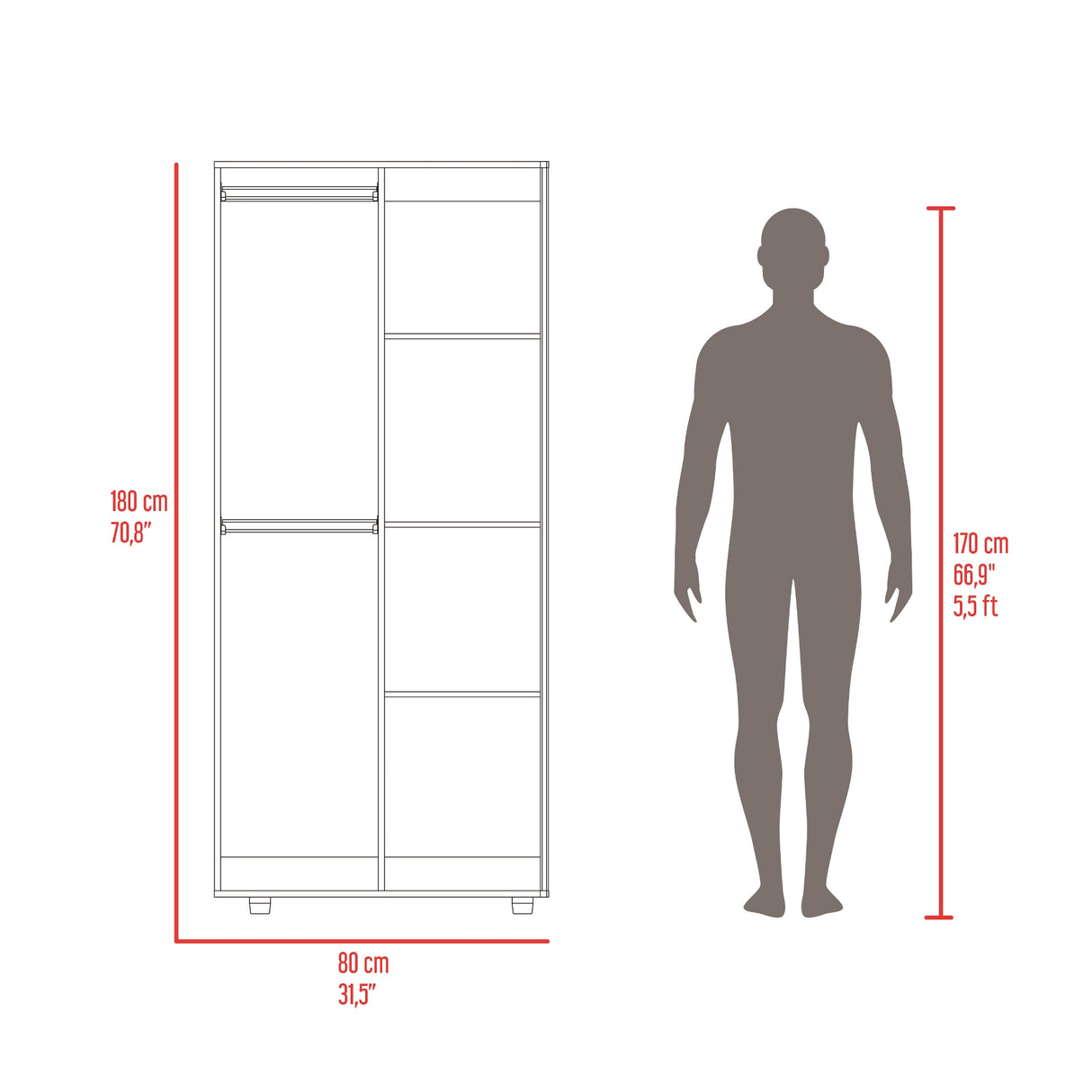 Closet Tera 180X80X48, Fresno Wengue