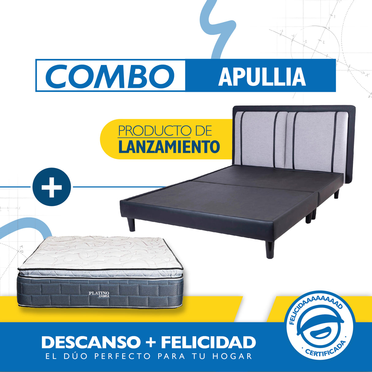 COMBO | APPULIA (Cama + Colchón New Zabra Platino 140x190)