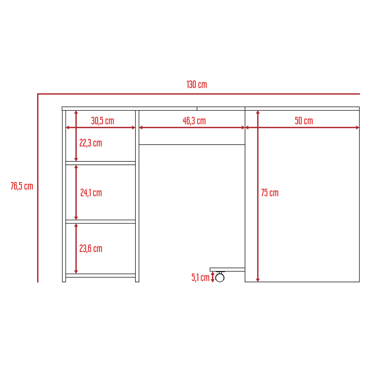 Escritorio baggio (1c) ceniza 76.5x130x1
