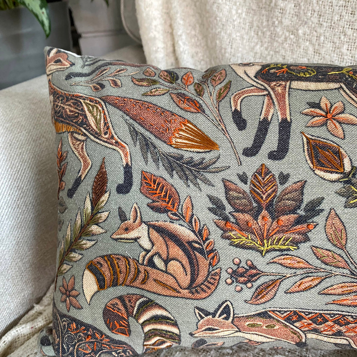 Funda de cojín verde-animales 50x30