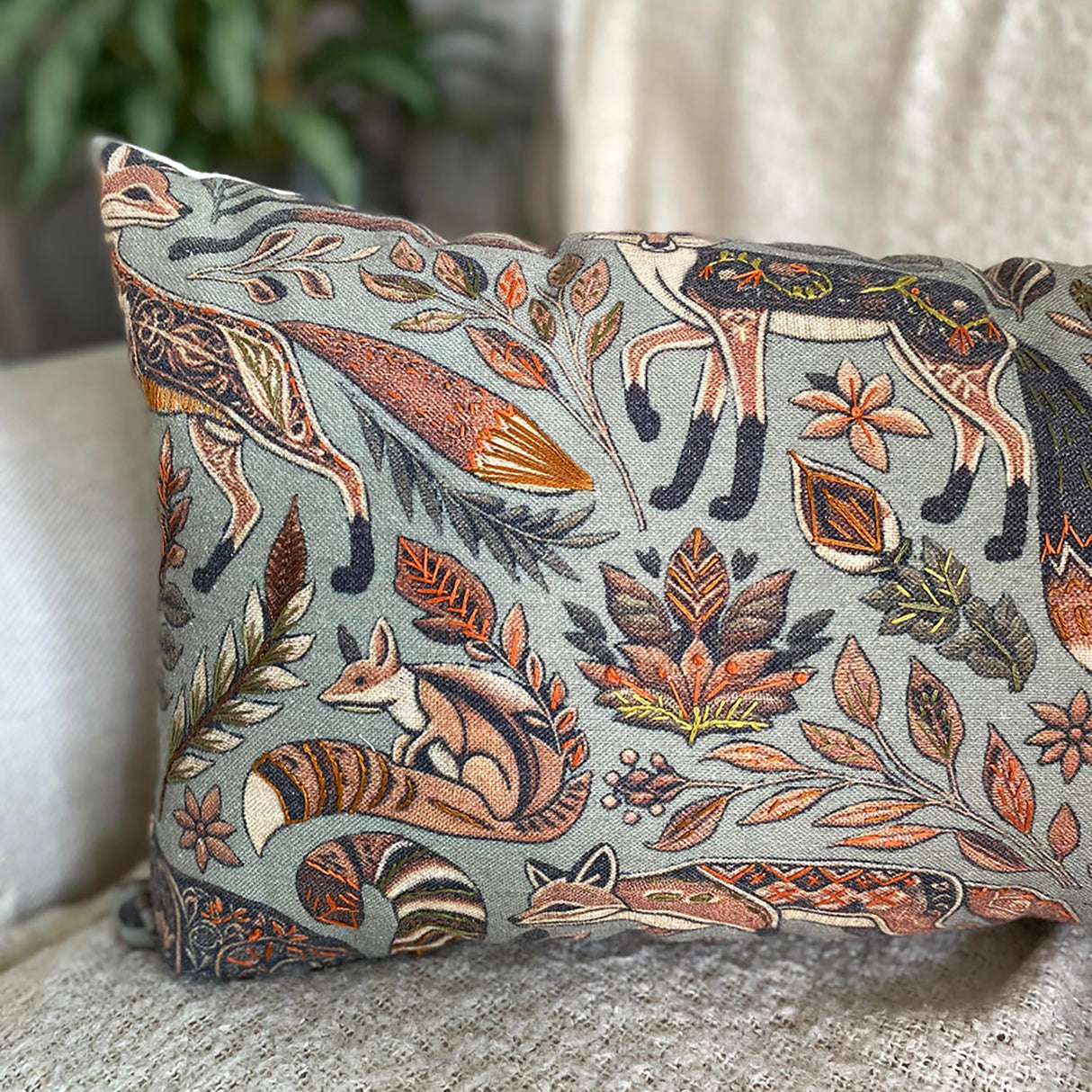 Funda de cojín verde-animales 50x30