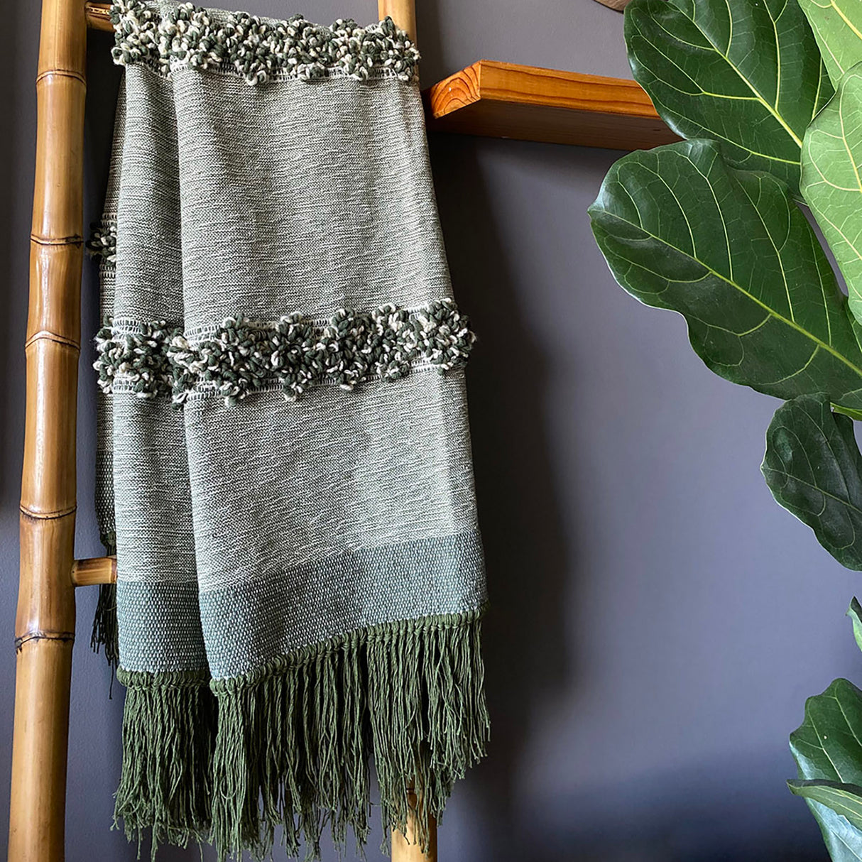 Manta tejida verde/beige 150x120