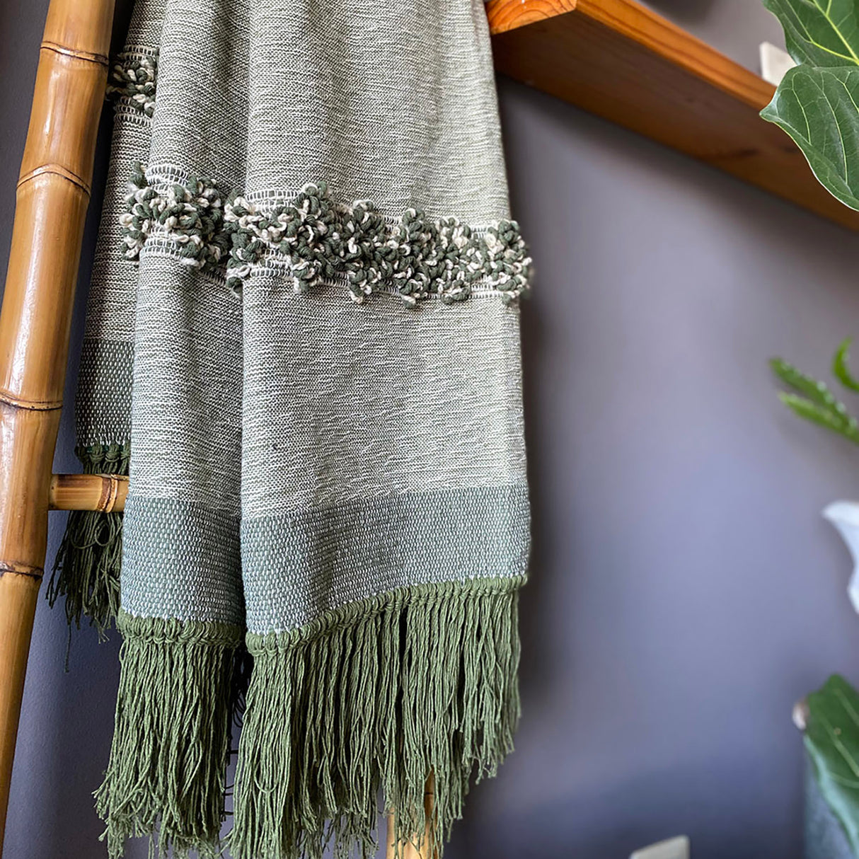 Manta tejida verde/beige 150x120