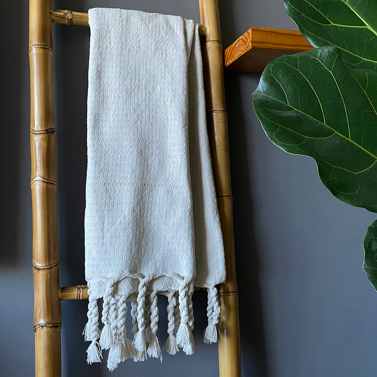 Manta tejida beige/trenzas 120x160