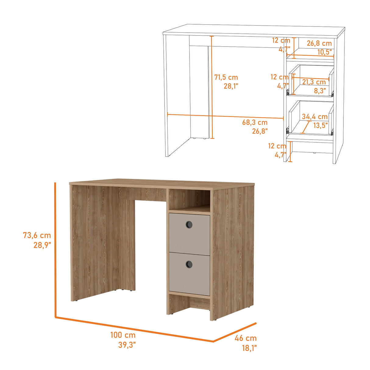 Escritorio khali z100 (1c) miel+taupe 73