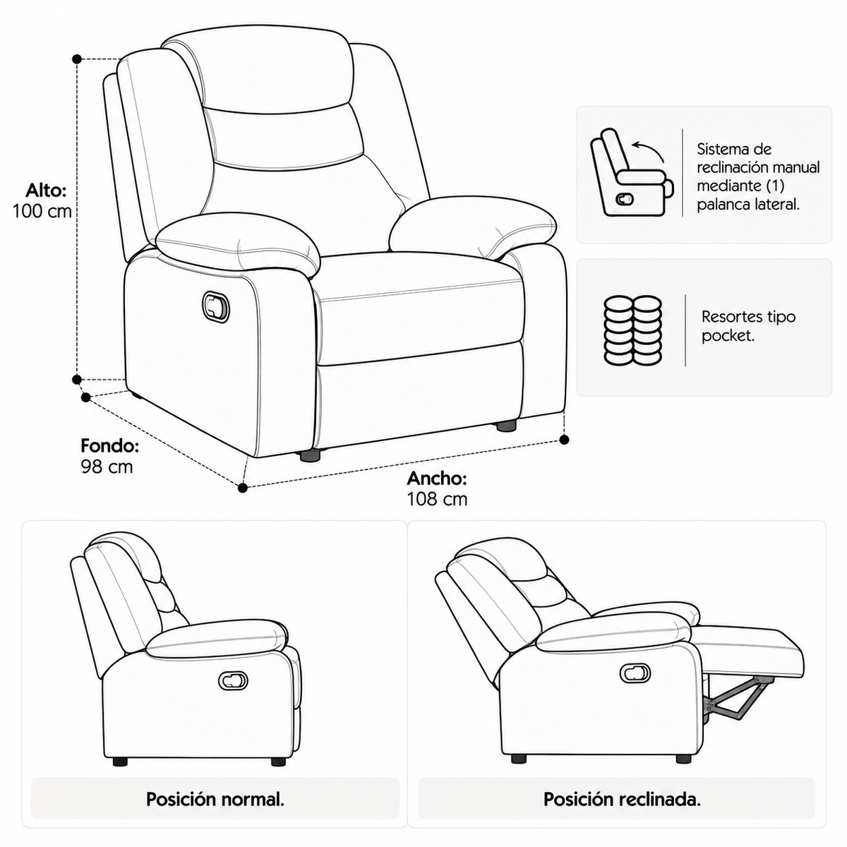 Sofá Reclino Kalerin Premium 1P