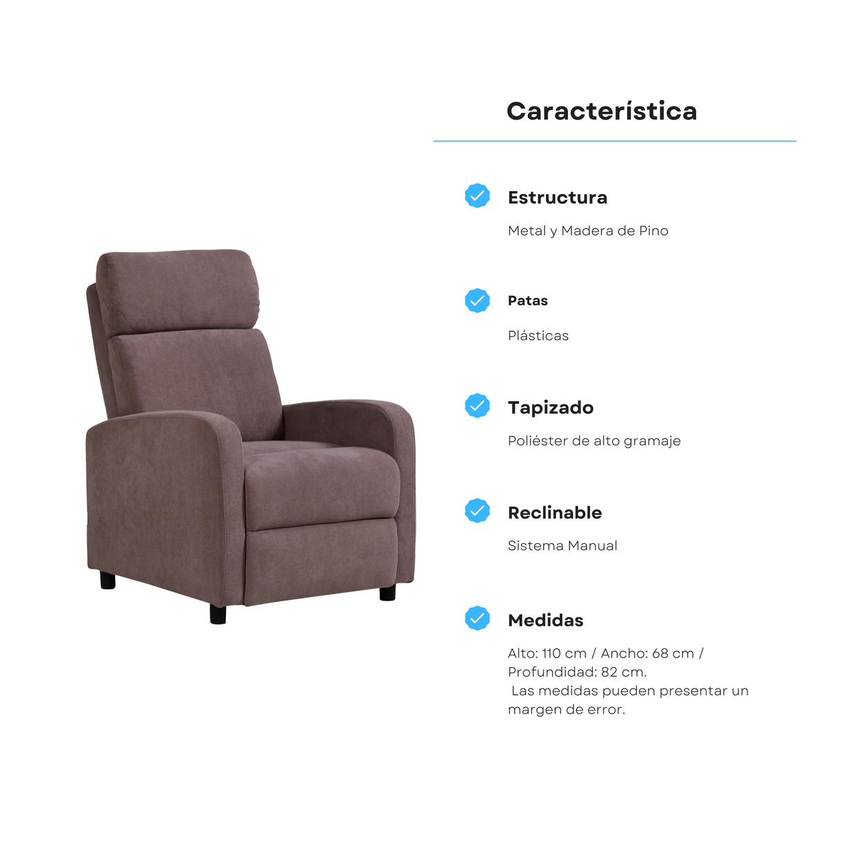 Silla Reclinable Junko 1 Puesto | Café