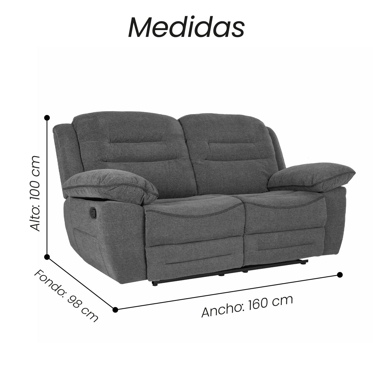 Sofá Reclino Macario 2 Puestos | Gris