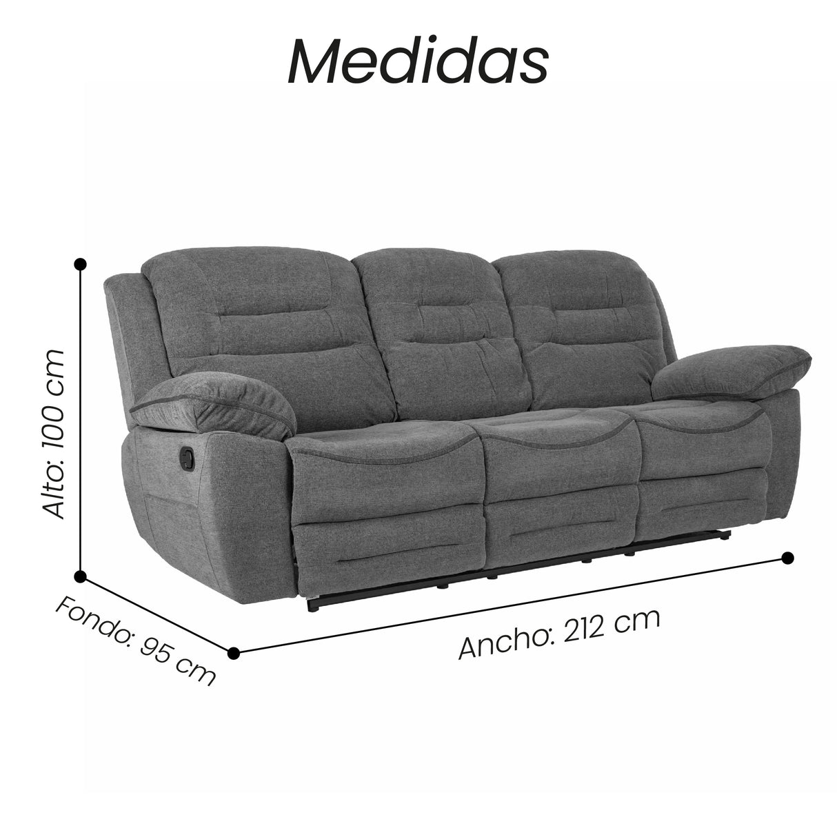 Sofá Reclino Macario 3 Puestos | Gris