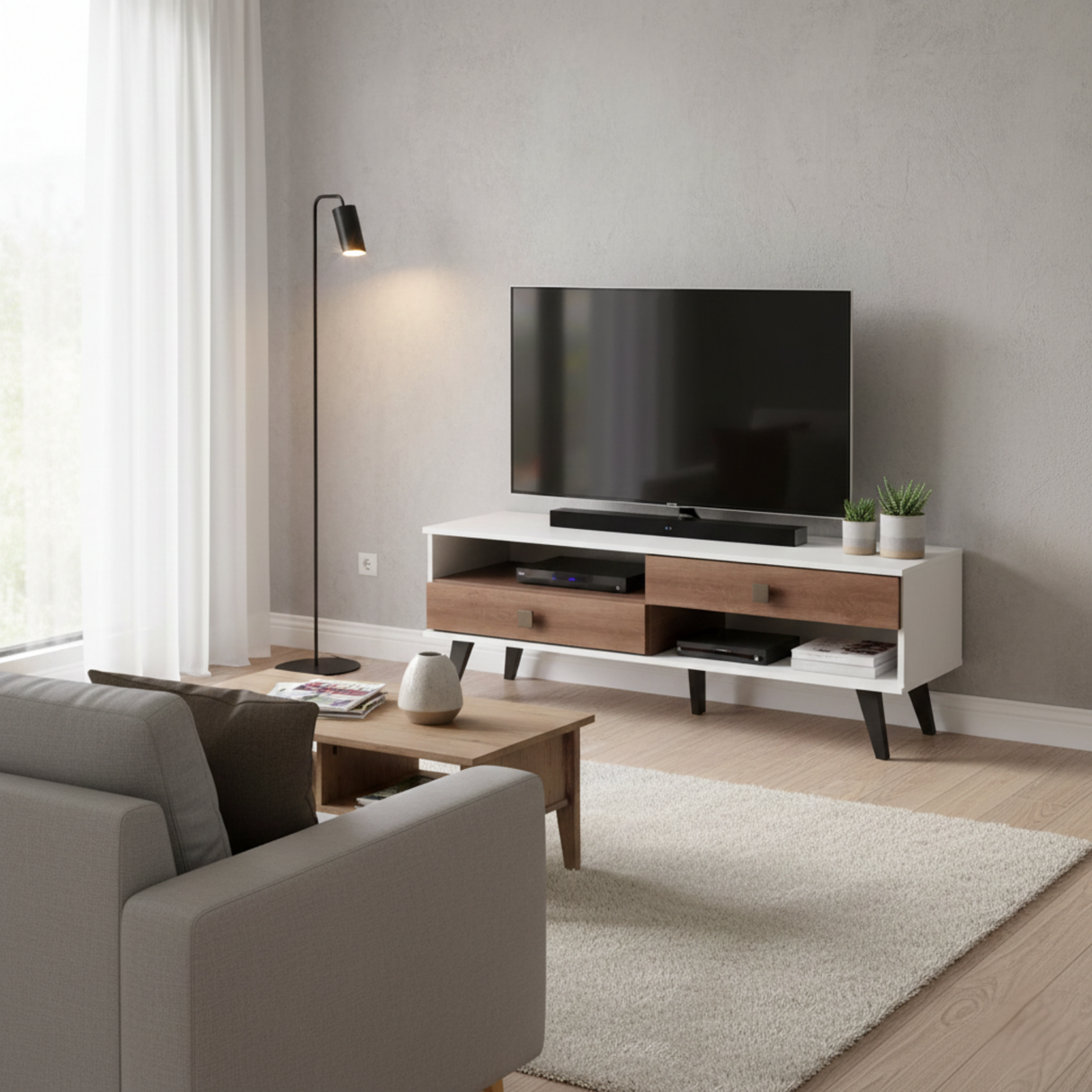 Mesa Tv Retro 2Gav Blanco/Rustico