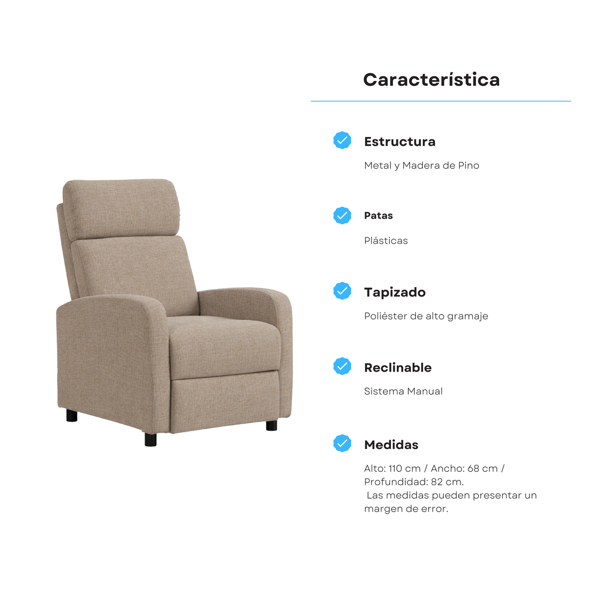 Silla Reclinable Junko 1 Puesto | Café