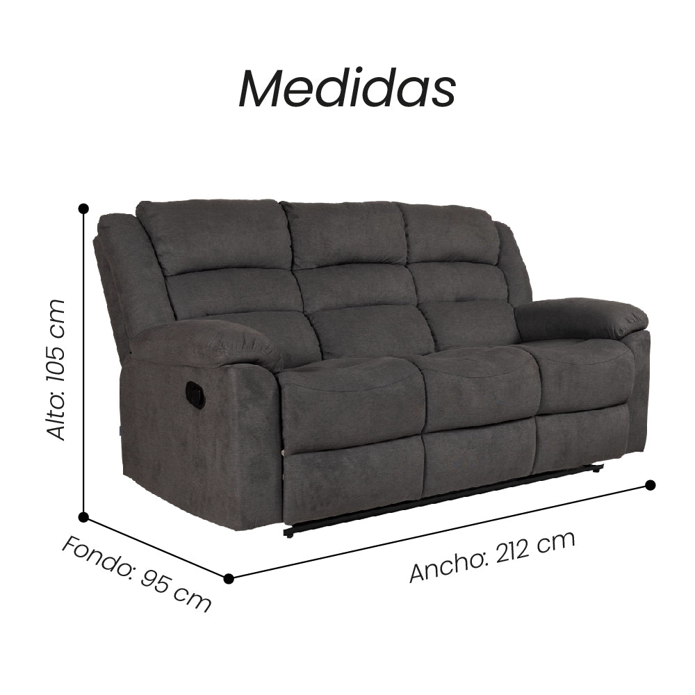 Sofá Reclino Glory 3P Gris