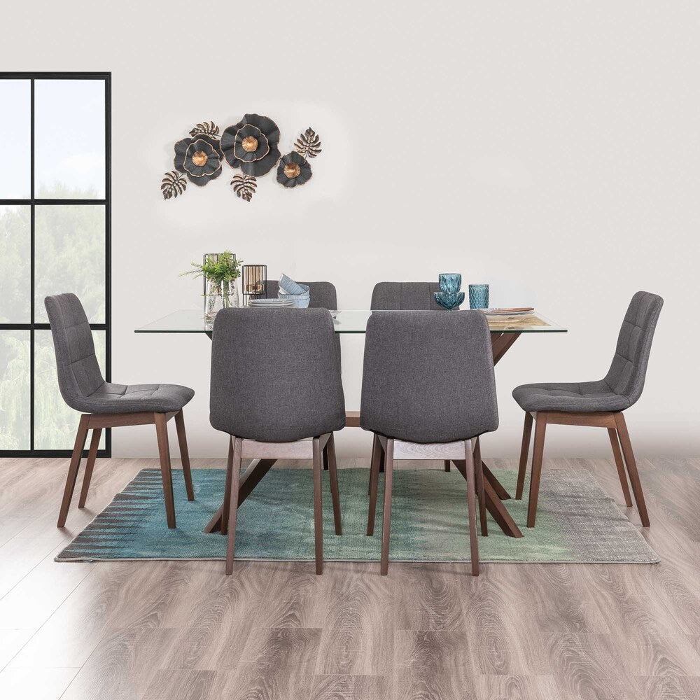 Comedor Eiko 6P Caoba Sillas Gris 3C - Fiotti