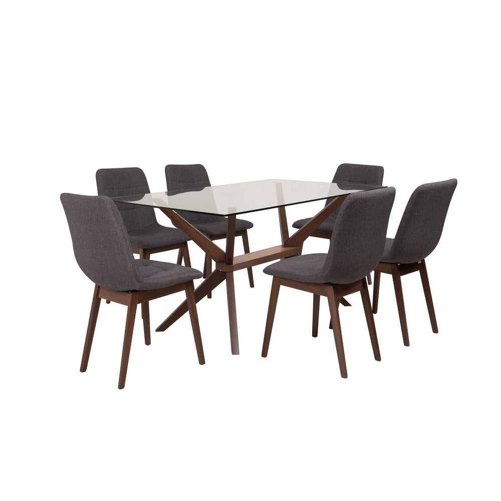 Comedor Eiko 6P Caoba Sillas Gris 3C - Fiotti