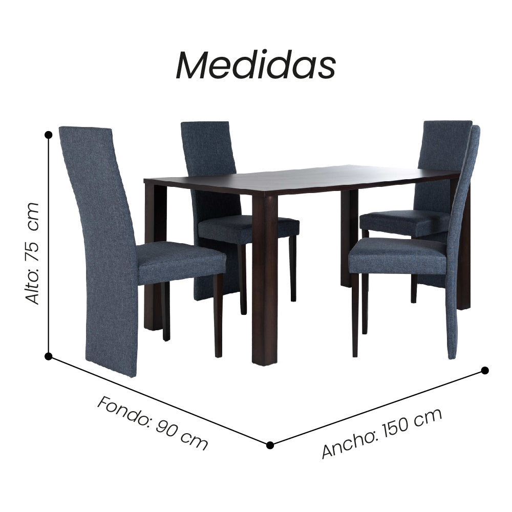 Comedor Eliazar 4p Wenge Sillas Gris 4c