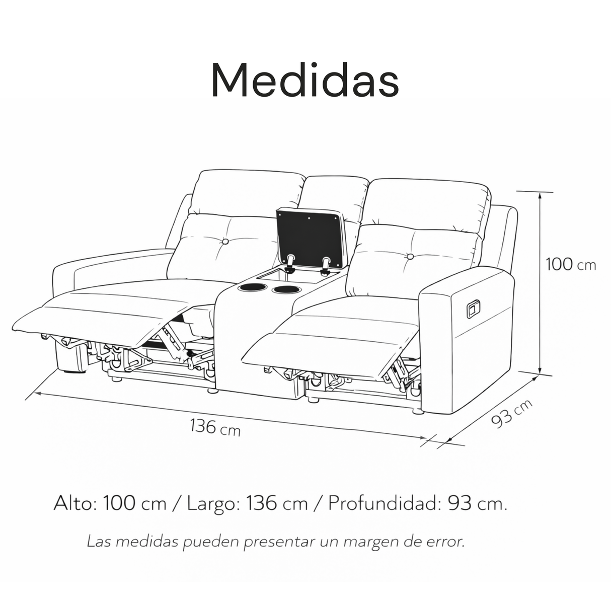Sofá Tacio Reclinable con Consola 2P