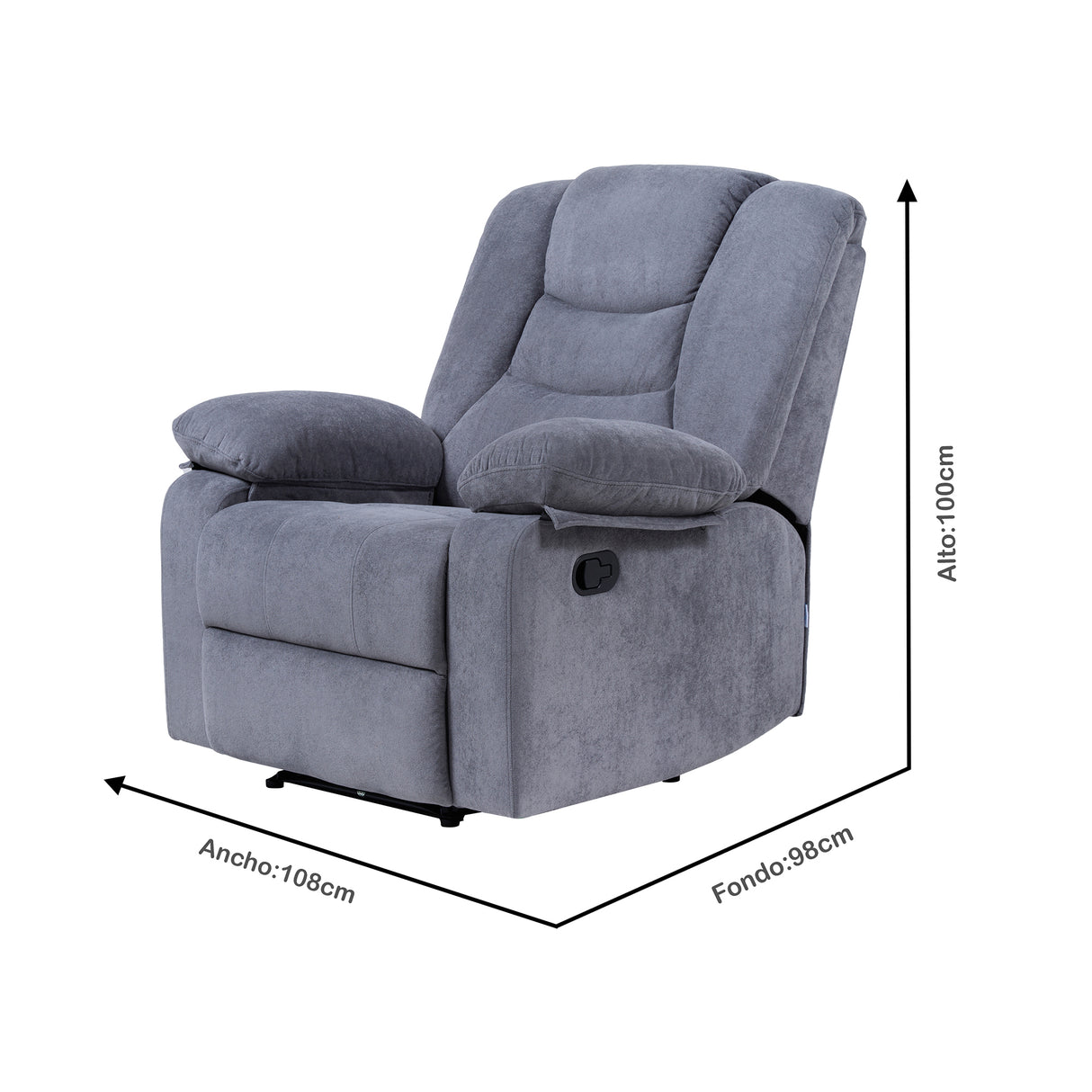 Sofá Reclino Kalerin 1 Puesto |Gris Claro