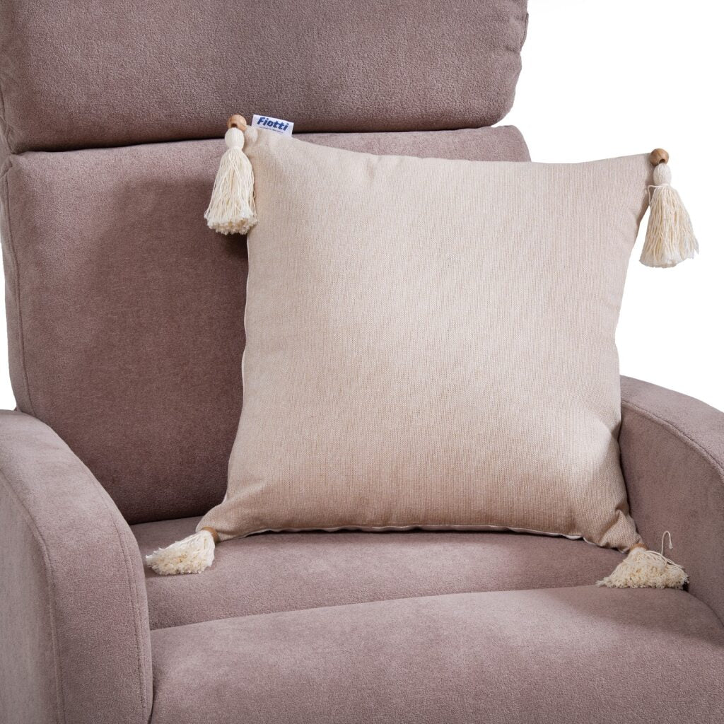 Cojín cuadrado camel/beige borlas 45