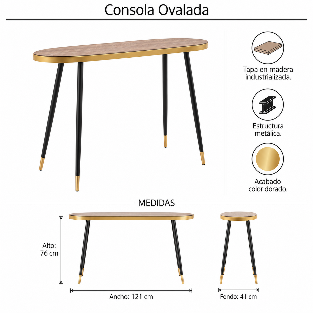 Consola Waltrude Ovalada Dorada