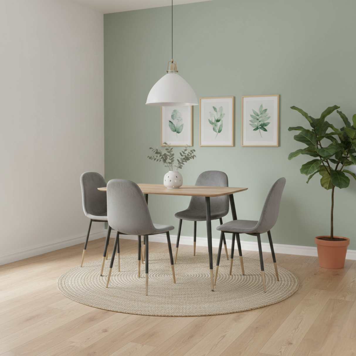 Comedor Dott 4p Madera Claro (Negro/ Gold)