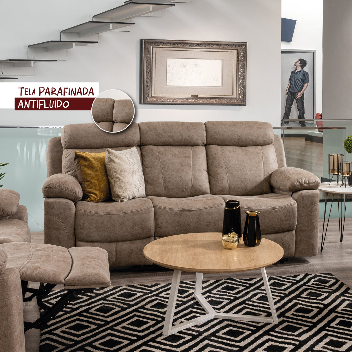 Sofá Reclino Jarka 3 Puestos | Beige