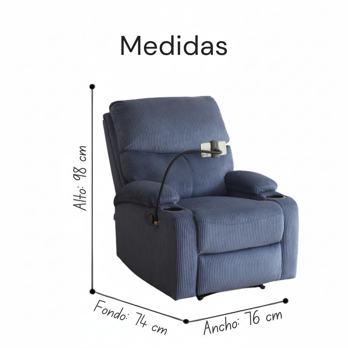 Silla Reclinable Abelyn 1 puesto (Azul) Porta Celular