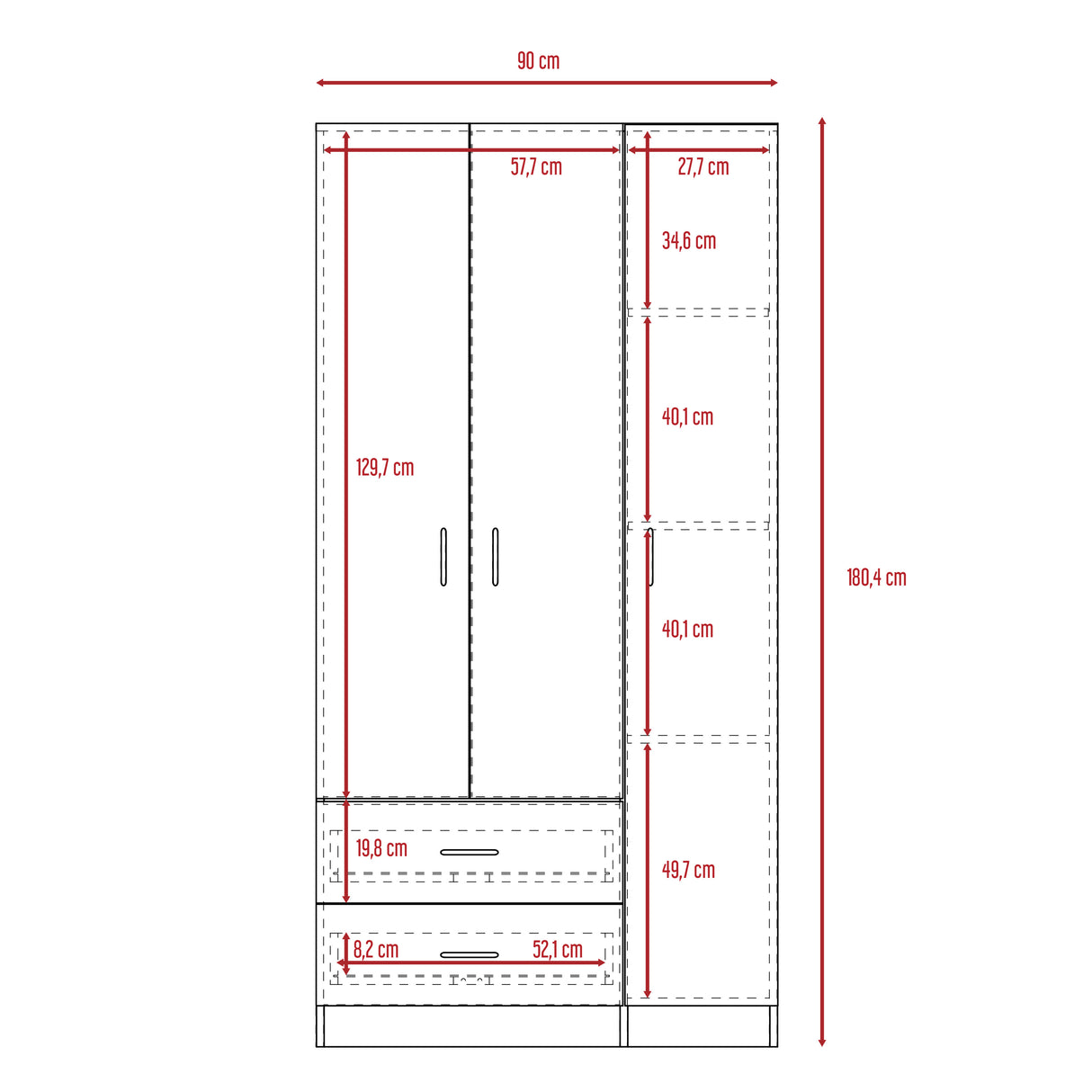 Closet austral 3p (1c) duna/blanco 180x9