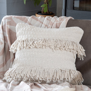 Cojín cuadrado beige/hilaza 45x45