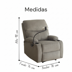 Silla Reclinable Abelyn 1 puesto (Gris) Porta Celular