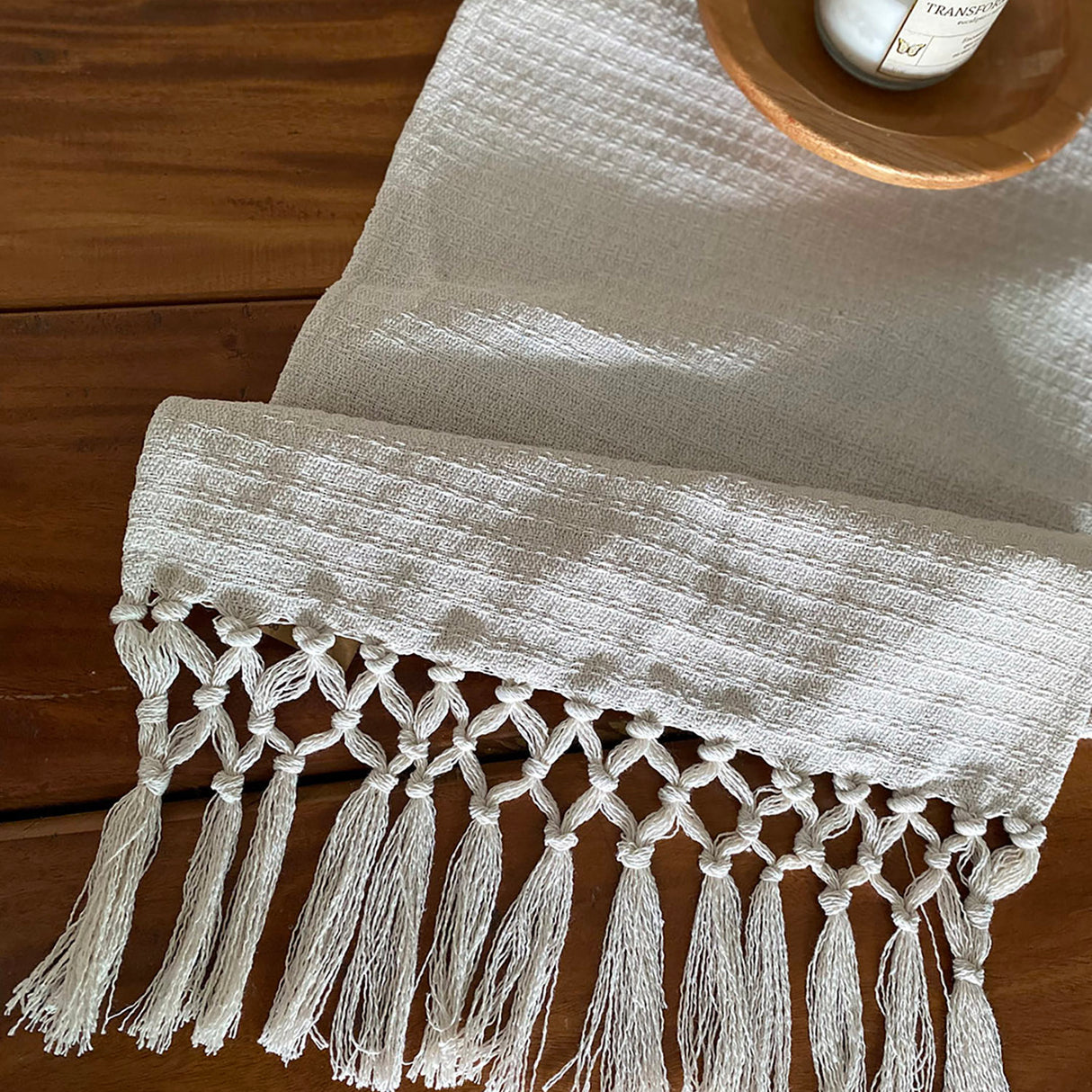 Camino de mesa beige/trenza 175x35