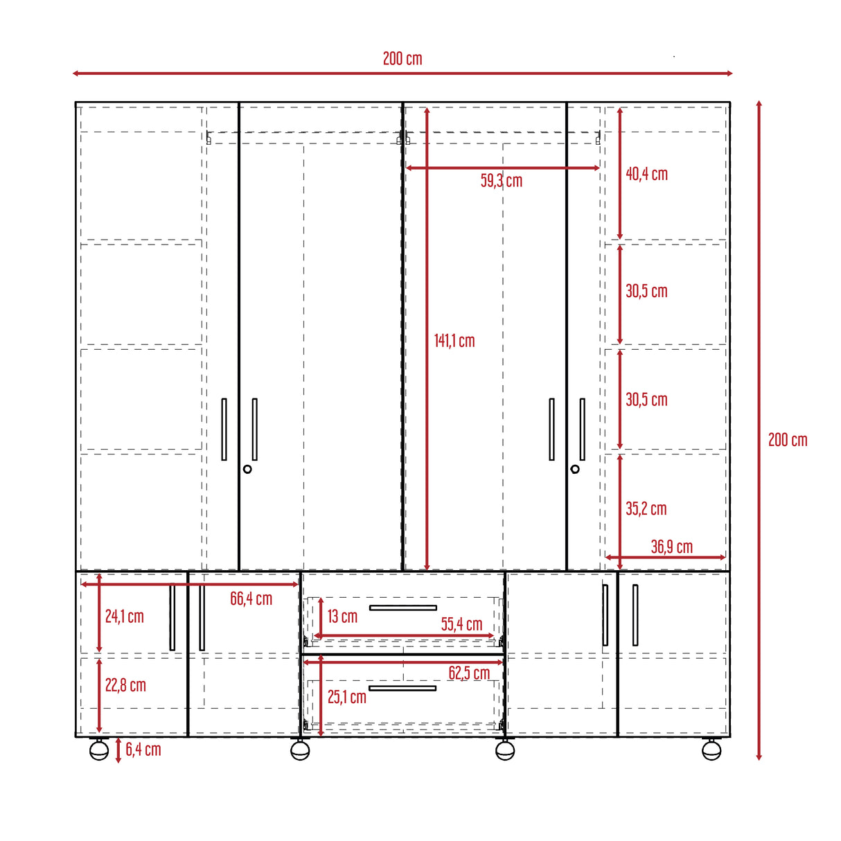 Closet cantelmo rovere/blanco 200x200x48
