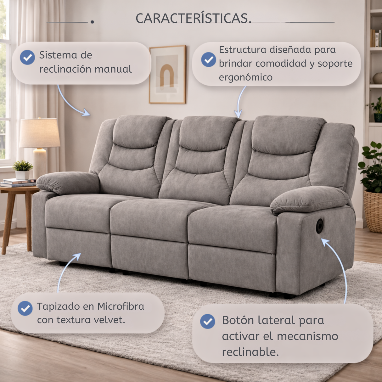 Sofá Reclino Kalerin Premium 3P