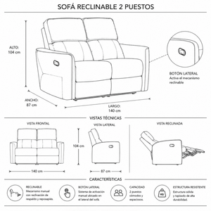 Sofá reclinable Mahon 2p