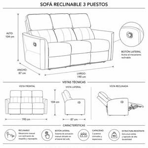 Sofá Reclinable Mahon 3p
