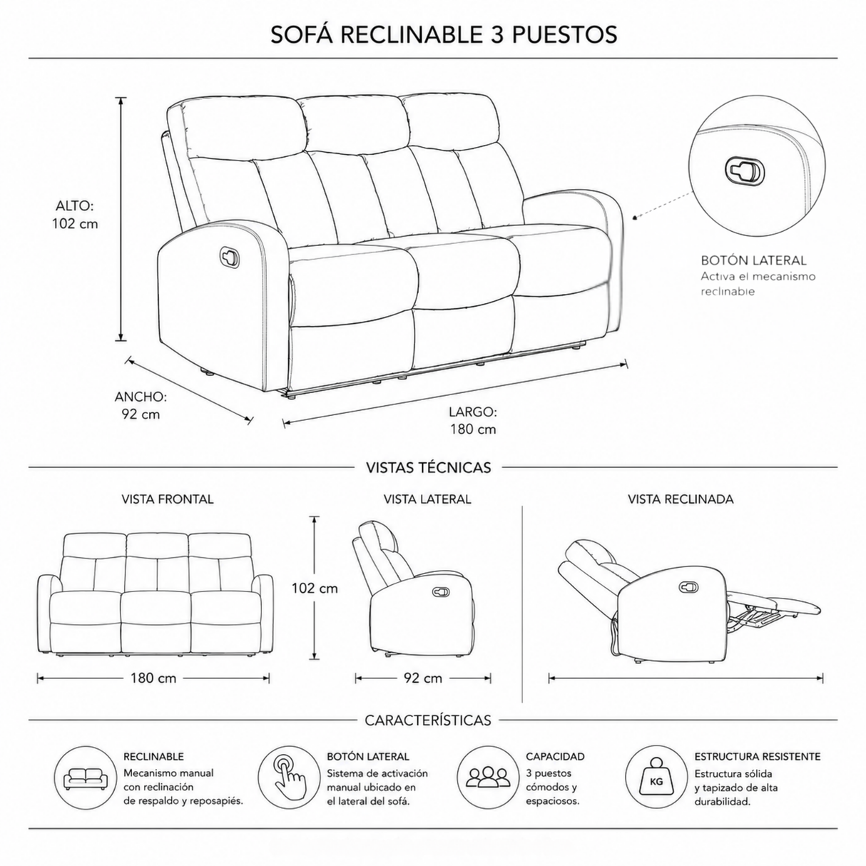 Sofá Reclino Trudy Nacional 3P