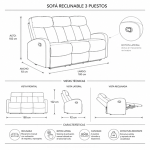 Sofá Reclino Trudy Nacional 3P