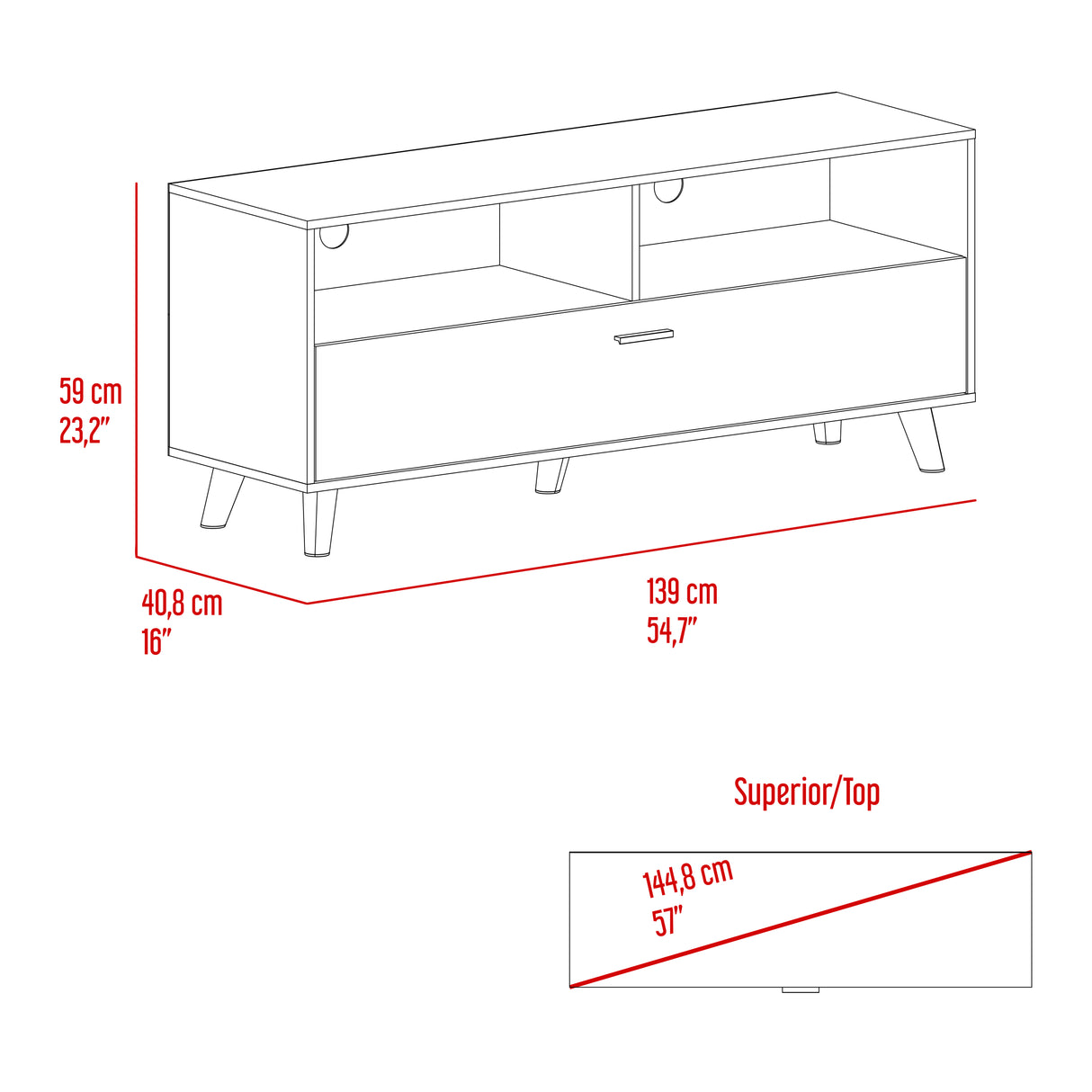 Rack TV Patrick 59x139x40 RTA Tivoli + Milan