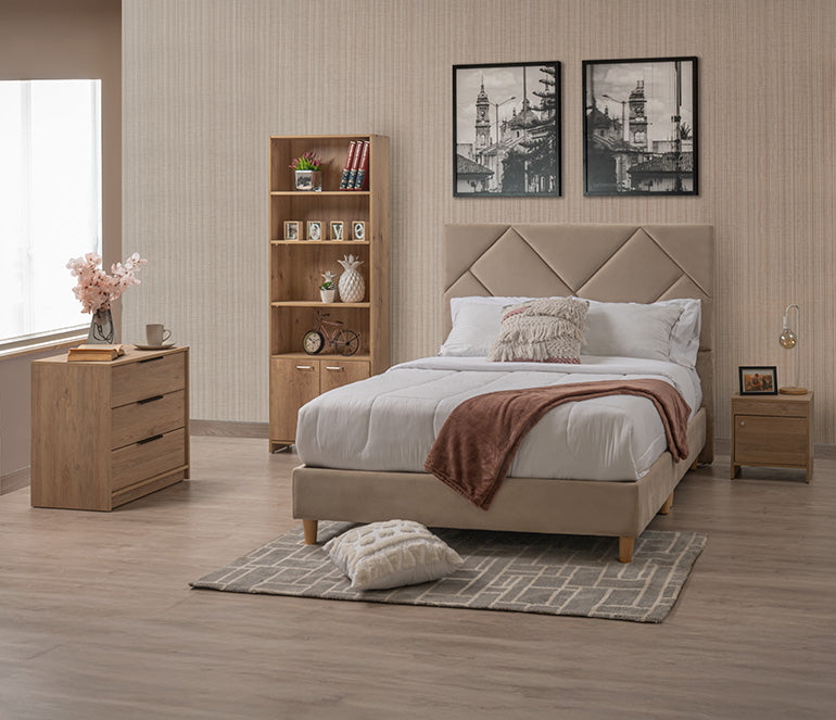 COMBO Uddine (Cabecero Uddine + Base Cama Tapizada + Colchón New Zabra Topazio)