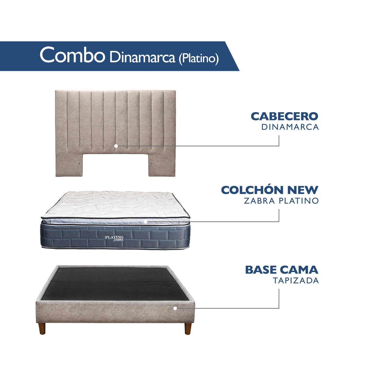 COMBO | Dinamarca (Cabecero + Base cama + Colchón)