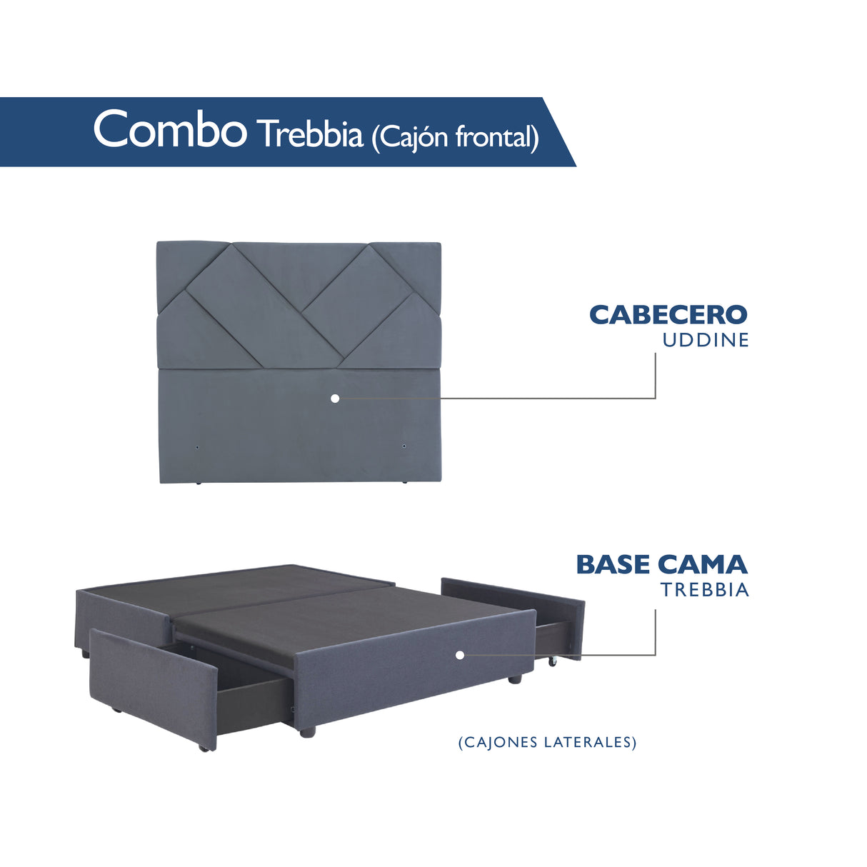 COMBO Base Cama Trebbia Doble 140x190 + Cabecero Uddine
