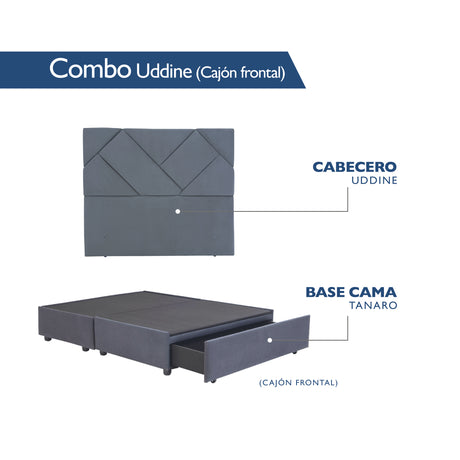COMBO Uddine (Cabecero Uddine + Base Cama Tapizada + Colchón New Zabra Topazio)