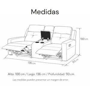 Sofá tacio Eléctrico Reclinable con Consola 2P