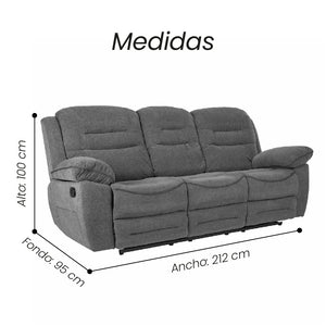 Sofá Reclino Macario 3 Puestos Gris - Fiotti