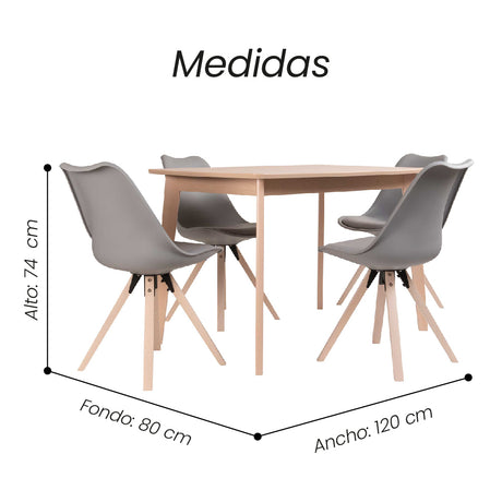 Comedor Esikol 4P Blanco Sillas Gris 2C - Fiotti
