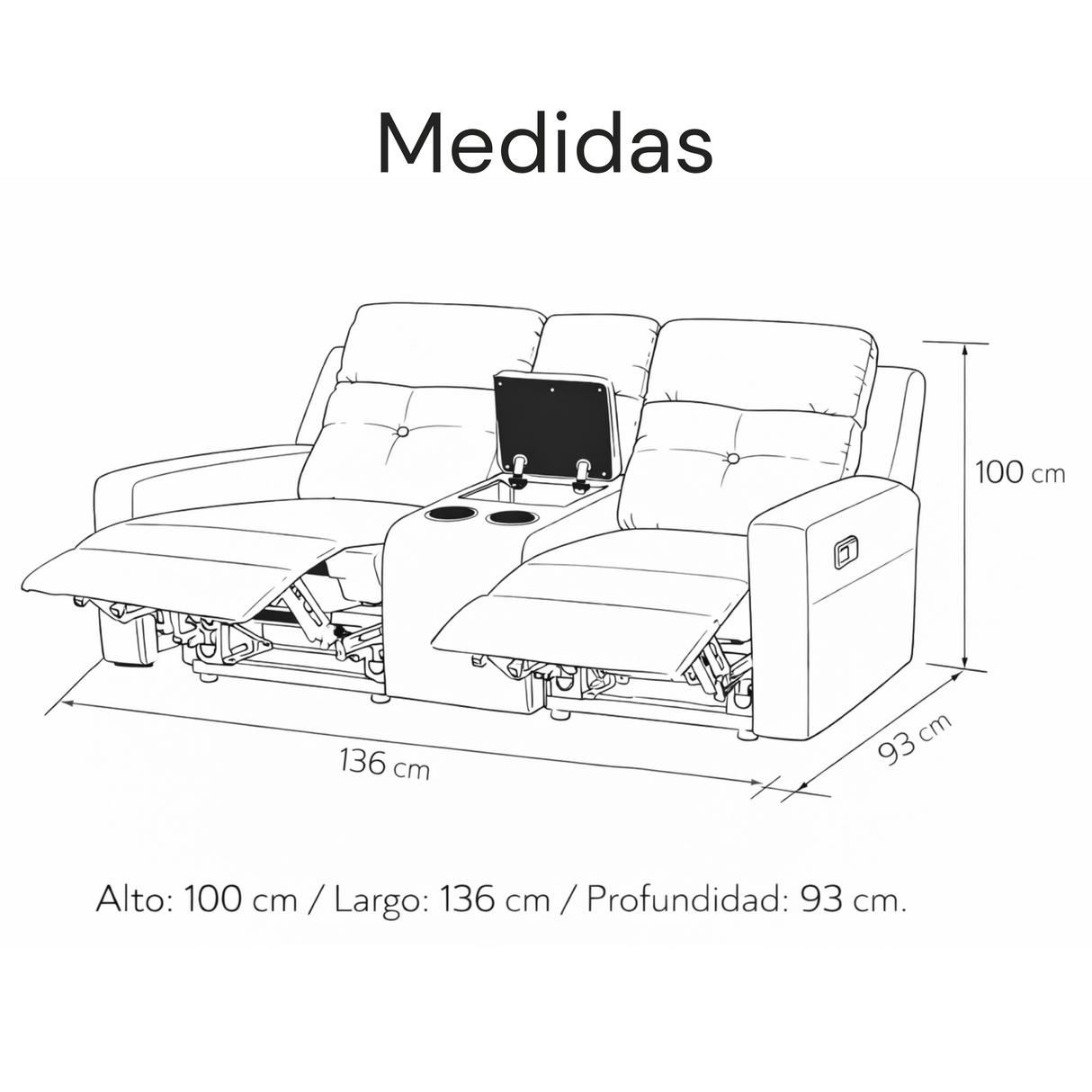 Sofá Tacio Reclinable con Consola 2P